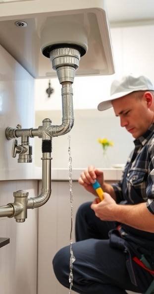 A burst pipe being fixed by an expert.