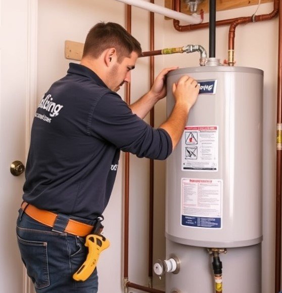 Plumber installing a water heater.